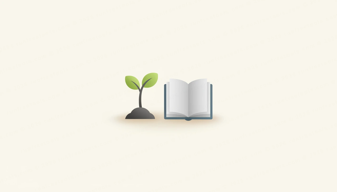 A small sprouting plant beside an open book, flat-vector style, suggesting learning aided rather than replaced