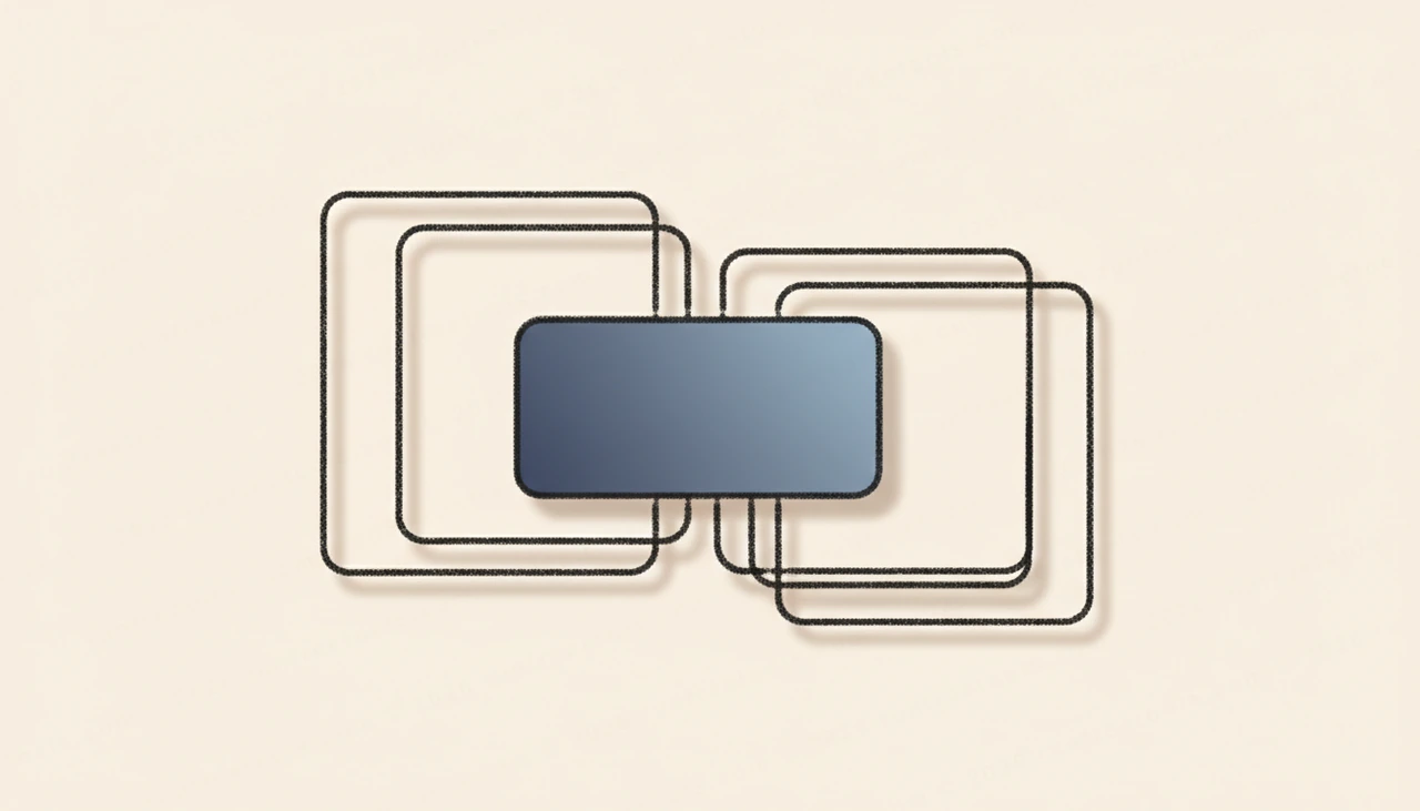 Minimalist flat-vector set of nested rectangle frames in different proportions, charcoal and slate-blue, warm off-white background