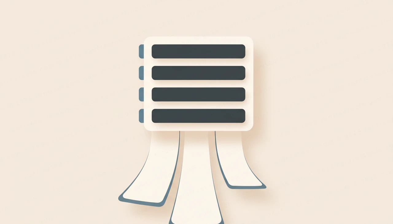 A stack of pages assembling into a tidy document outline with section bars, on negative space