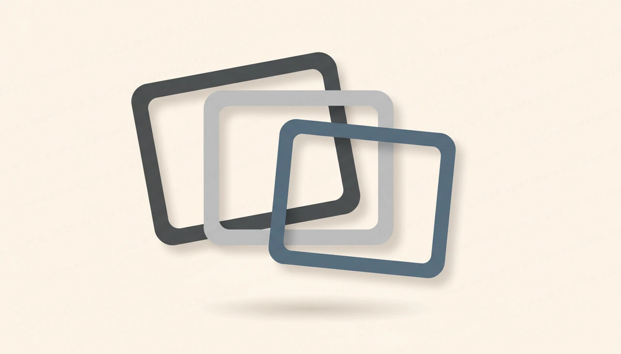Three overlapping rounded image frames of different sizes fanning out, suggesting format options, warm off-white background