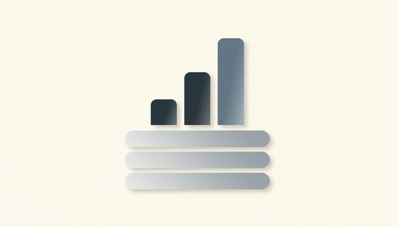 An upward bar chart growing out of a list of short lines