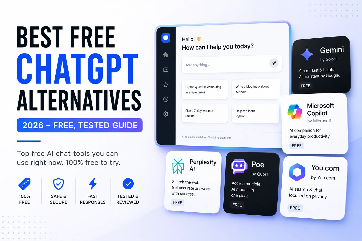 Best Free ChatGPT Alternatives 2026 – Free, Tested Guide