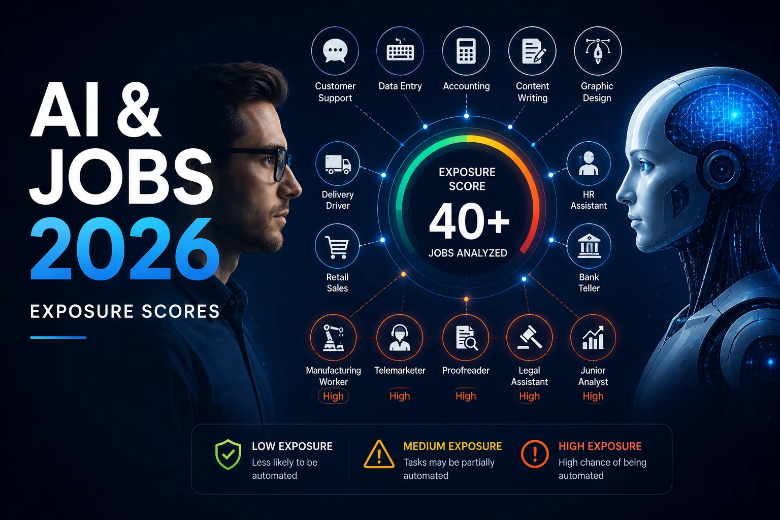 Which Jobs Is AI Replacing in 2026? Exposure Scores for 40+ Roles